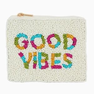 #93651 Trendy Chic Fabulous GOOD VIBES Beaded Coin or Lipstick Purse Pouch